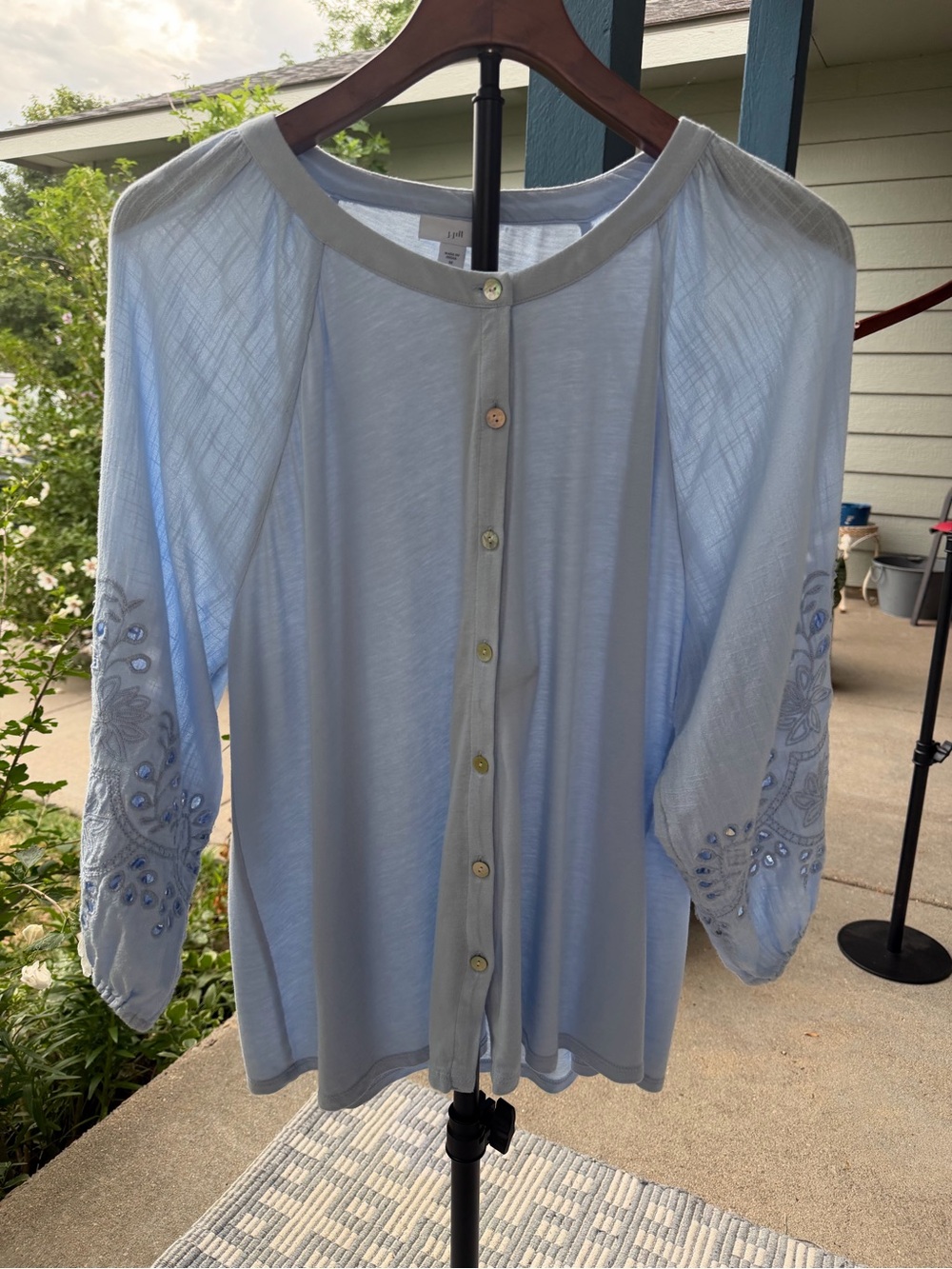 J. Jill Bohemian-style Light Blue Knit Top - Soft Pastel Tee Size M MSRP $79
